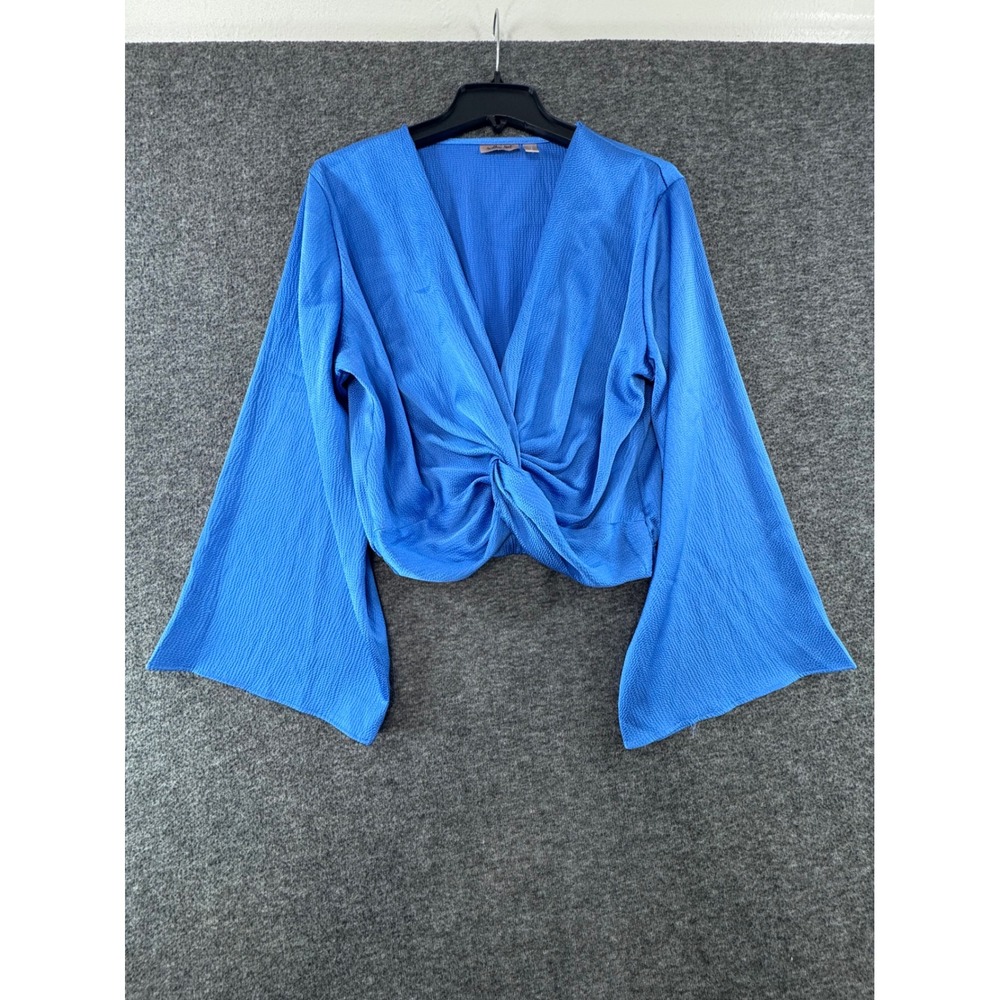 Willow + Root Blue Twist Front Bell Sleeve Crop Top XL